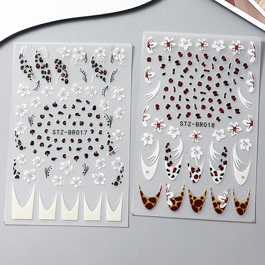 Cheetah French Nails Stickers Flowers Leopard Self-Adhesive Decals Holographic Slider Manicure Art Supplies And Decorations