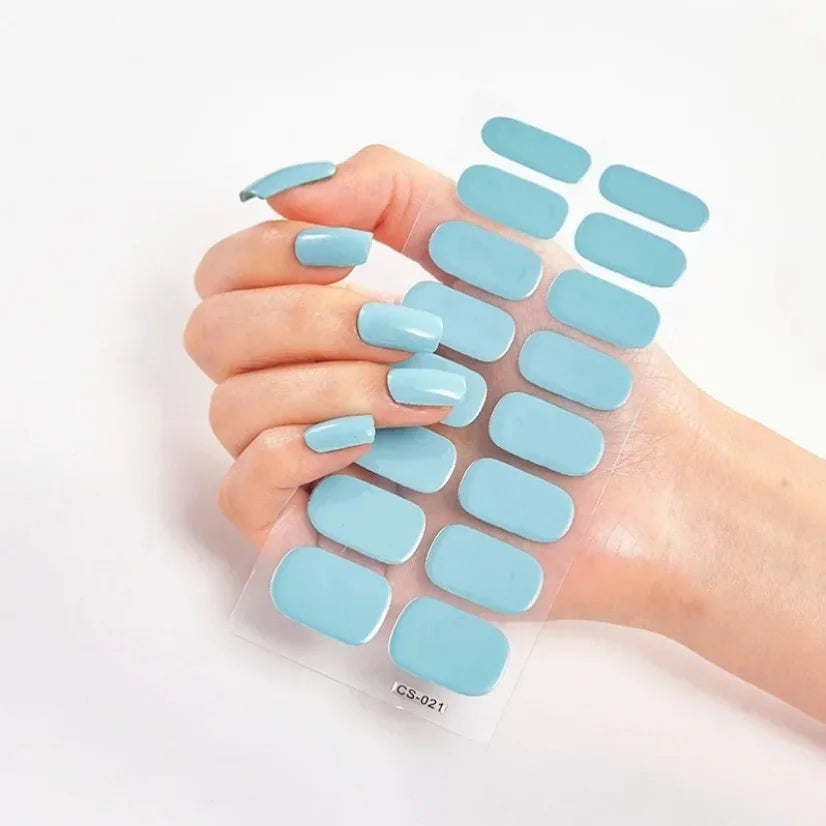 DIY Semi Cured Gel Nail Stickers Long-Lasting Solid Color Nail Strips Patch Slider Nail Sticker Full Cover Decal Manicure Patch