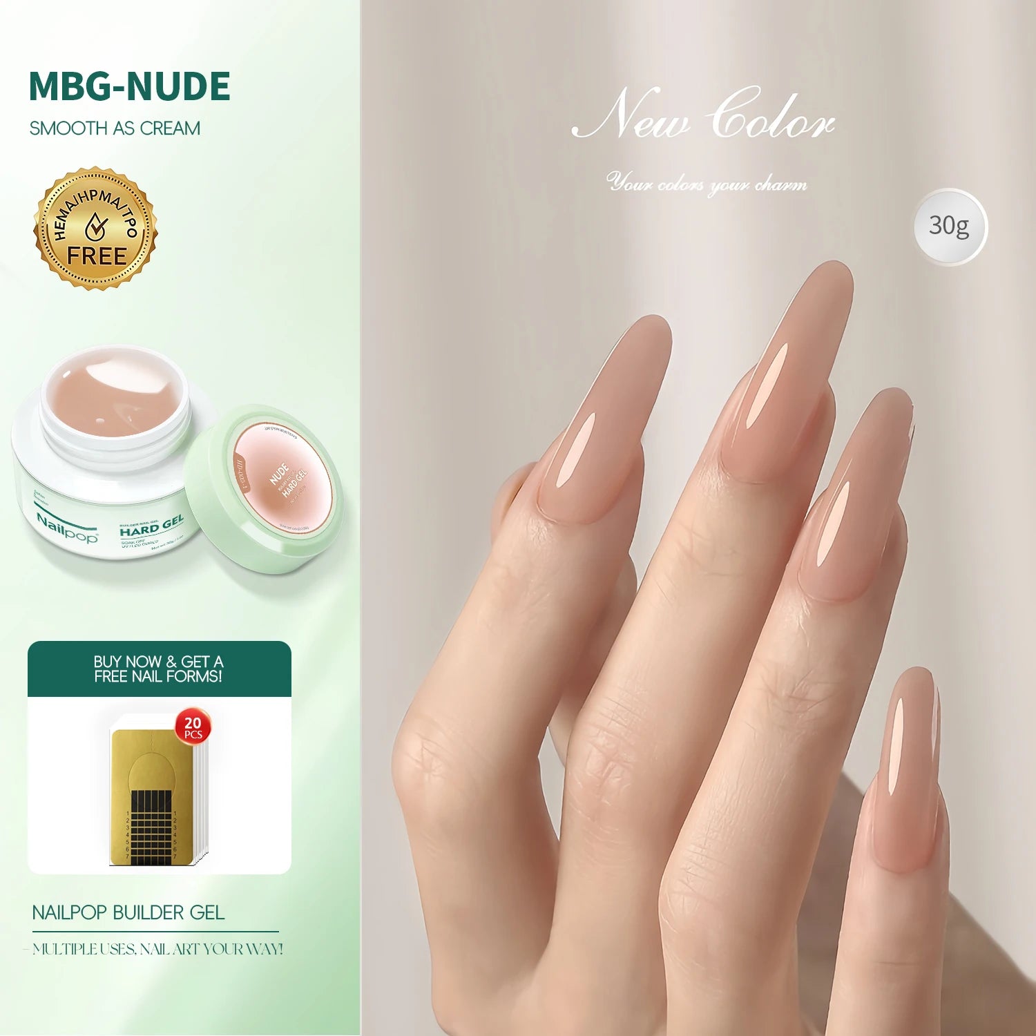 Nailpop 30g HEMA-FREE Builder Gel Milky Smooth UV Nail Gel for Extension Long Lasting Hard Gel Nail Strengthen Nail Art Design