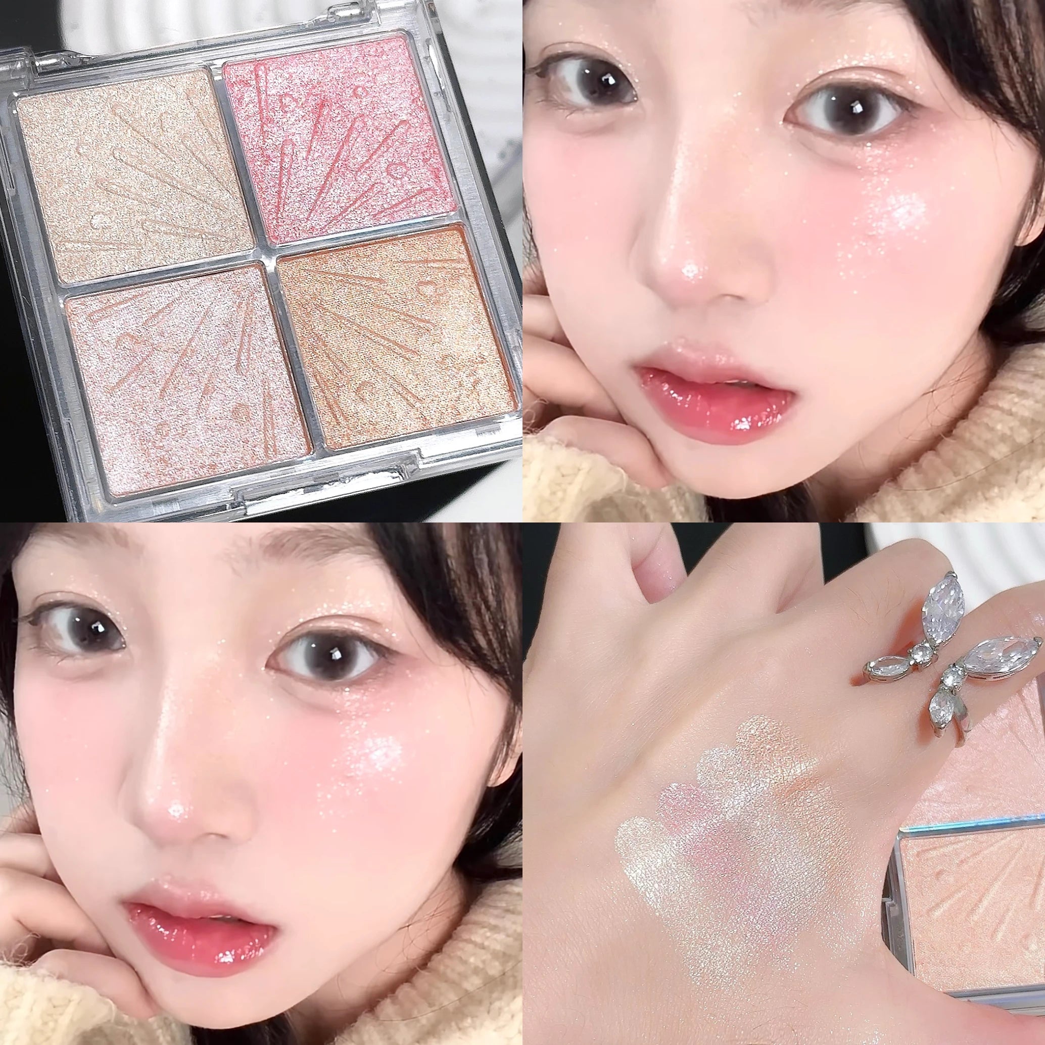 4 Color Face Highlighter Palette Illuminator Palette Natural Glow Waterproof Glitter Shimmer Baked Powder Highlighter Makeup
