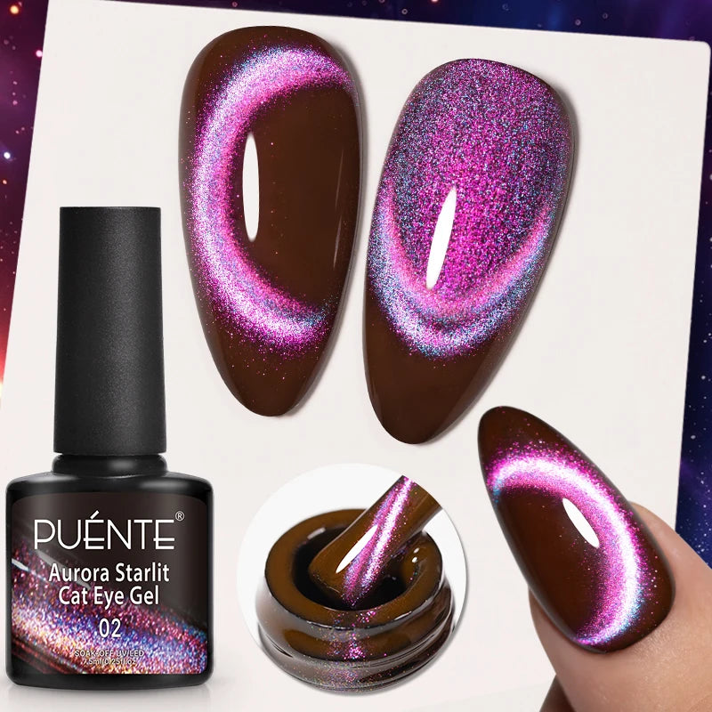 7.5ML Sparkling Rainbow Cat Magnetic Gel Nail Polish Pinkish Purple Laser Cat Eye Gel Soak Off UV Nail Art Varnish For Manicure