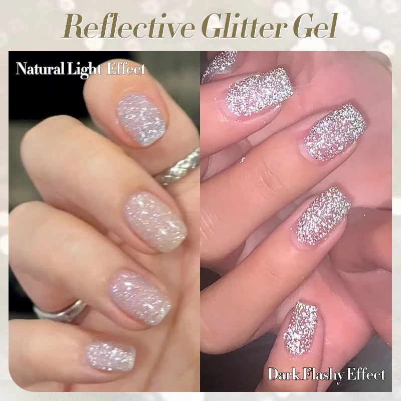 BORN PRETTY 10ml Sliver Carat Mirage Reflective Glitter Gel Nail Polish Sparkling Ultra Shine Soak Off UV Nail Art Gel Varnish