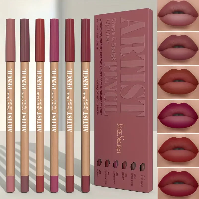 6pcs Velvet Matte Lip Liner Set | Long-Lasting, Non-Drying | Perfect for Delineating and Filling Lips