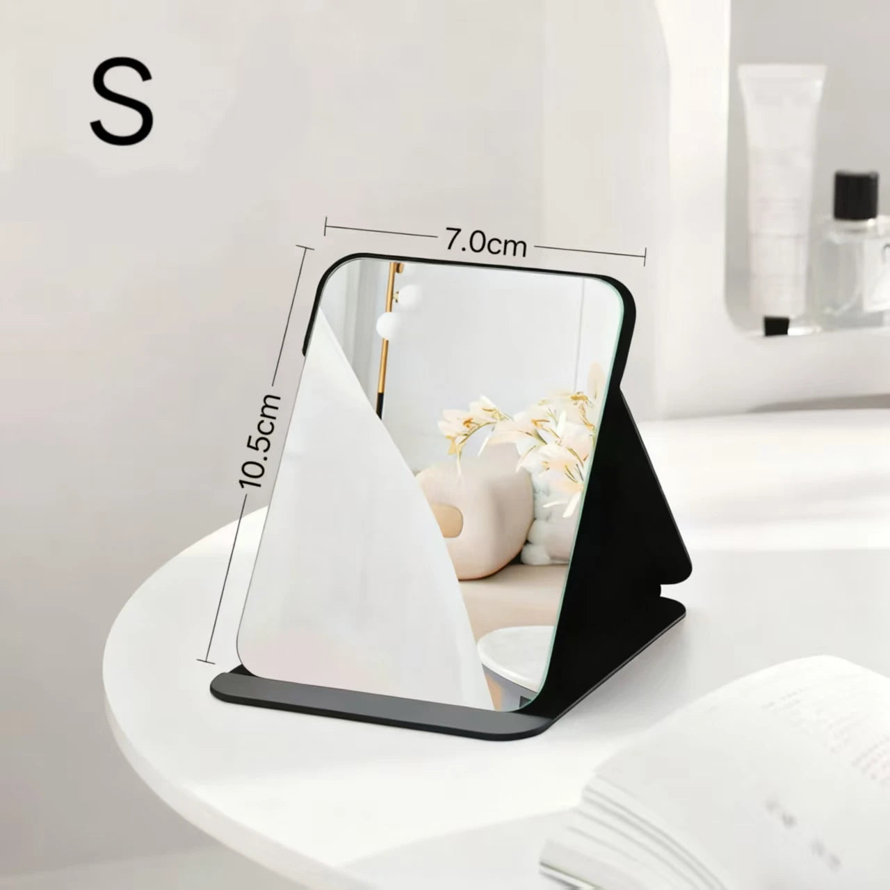 1PC Portable Compact Folding Makeup Mirror - Desktop Size, Suitable for Student Dormitories, Homes, with Storage Function