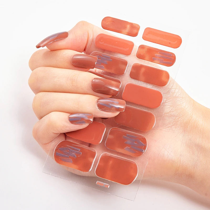 DIY Semi Cured Gel Nail Stickers Long-Lasting Solid Color Nail Strips Patch Slider Nail Sticker Full Cover Decal Manicure Patch