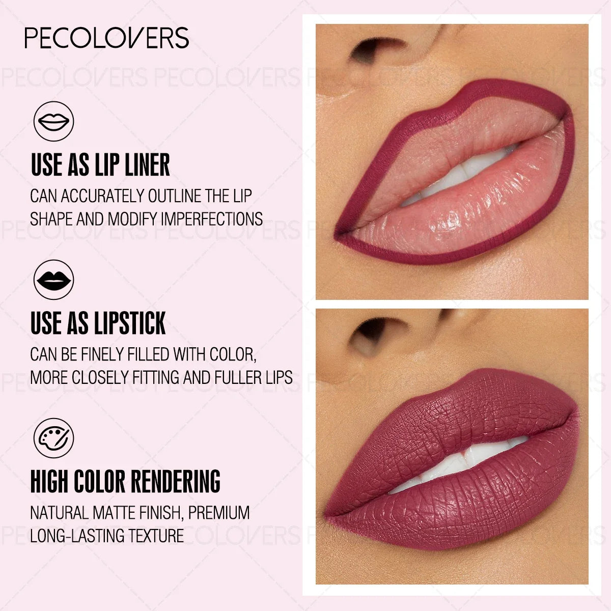 1PC 2-in-1 Lip Liner&Lip Gloss Pen-Matte Colors&Waterproof Long-Lasting ,Velvety Pencil for Plump Lip Outline, Easy Application