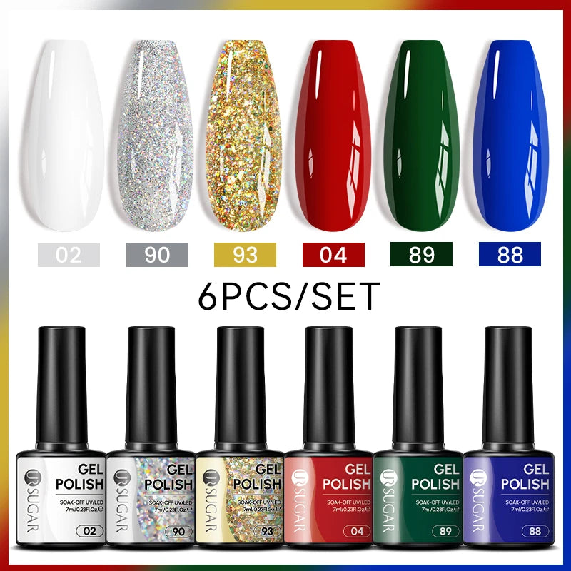UR SUGAR 7ml All Season Gel Nail Polish Set Nude Pink Red Glitter Semi Permanent UV Gel Kits All For Manicure Soak Off Vernis