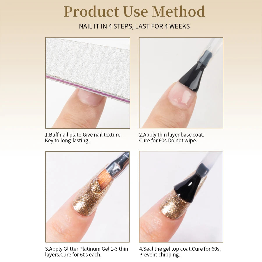 RSNAIL No Wipe Platinum Gel Nail Polish 8g Sparkle Painting Metallic Golden Silvery Liner Gel French Drawing Liner DIY Nail Art