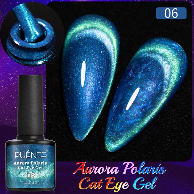 PUETNE 7.5ML Amber Moonlight Cat Magnetic Gel Nail Polish Winter Nails Jelly Glass Cat Eye Soak Off UV Semi-Permanent Varnish