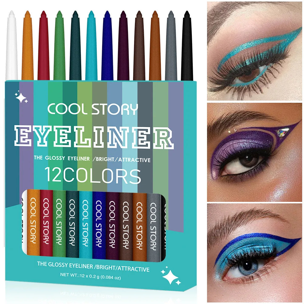 12-color Rainbow Matte waterproof Eyeliner set,professional ultra Long lasting Cream Gel Eyeliner set,Gift Cosmetics for women