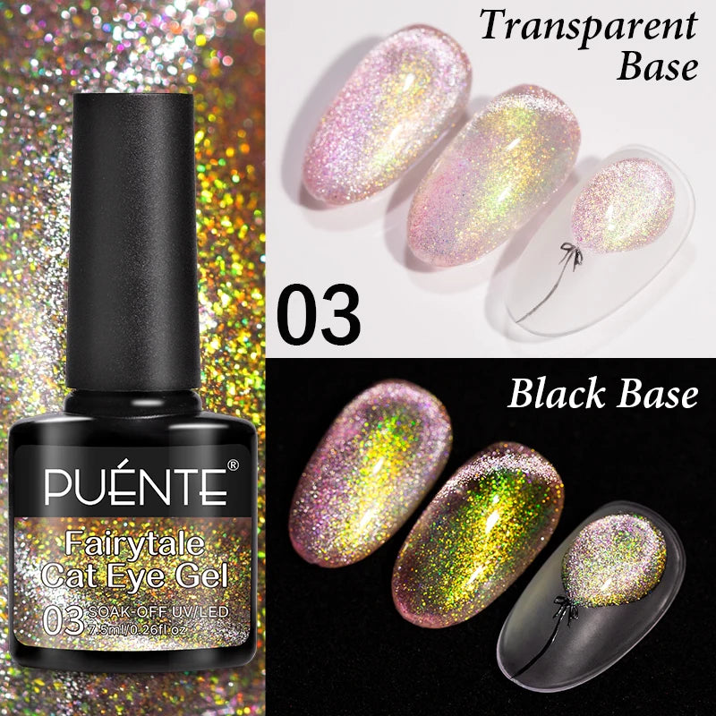 PUENTE 7.5ML Nude Shade Ceramic Cat Eye Gel Nail Polish Shiny Moonlight Cat Eye Gel Soak Off UV Semi-Permanent Nail Art Varnish