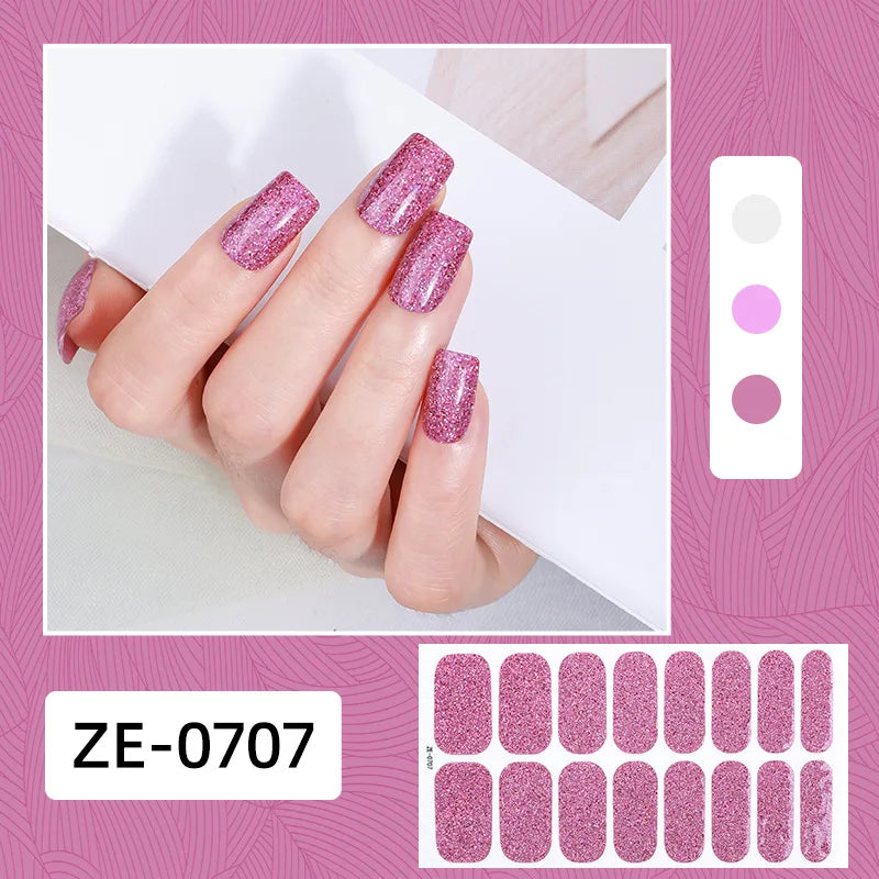 Gradient Cat Eye Style Nail Art Stickers, 16-Piece Set Self-Adhesive Waterproof Glitter False Nail Decals