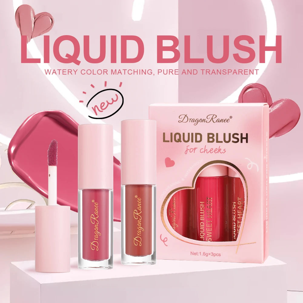 Three-Piece Set of Matte Liquid Blush, Natural Highlighter, Long-Lasting Blush, Delicate Color, Clear and Light Blush
