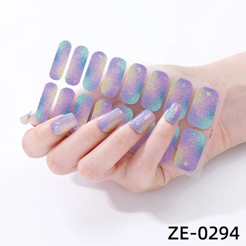 Gradient Cat Eye Style Nail Art Stickers, 16-Piece Set Self-Adhesive Waterproof Glitter False Nail Decals