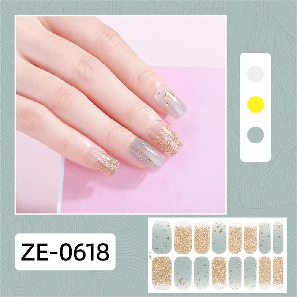 Gradient Cat Eye Style Nail Art Stickers, 16-Piece Set Self-Adhesive Waterproof Glitter False Nail Decals