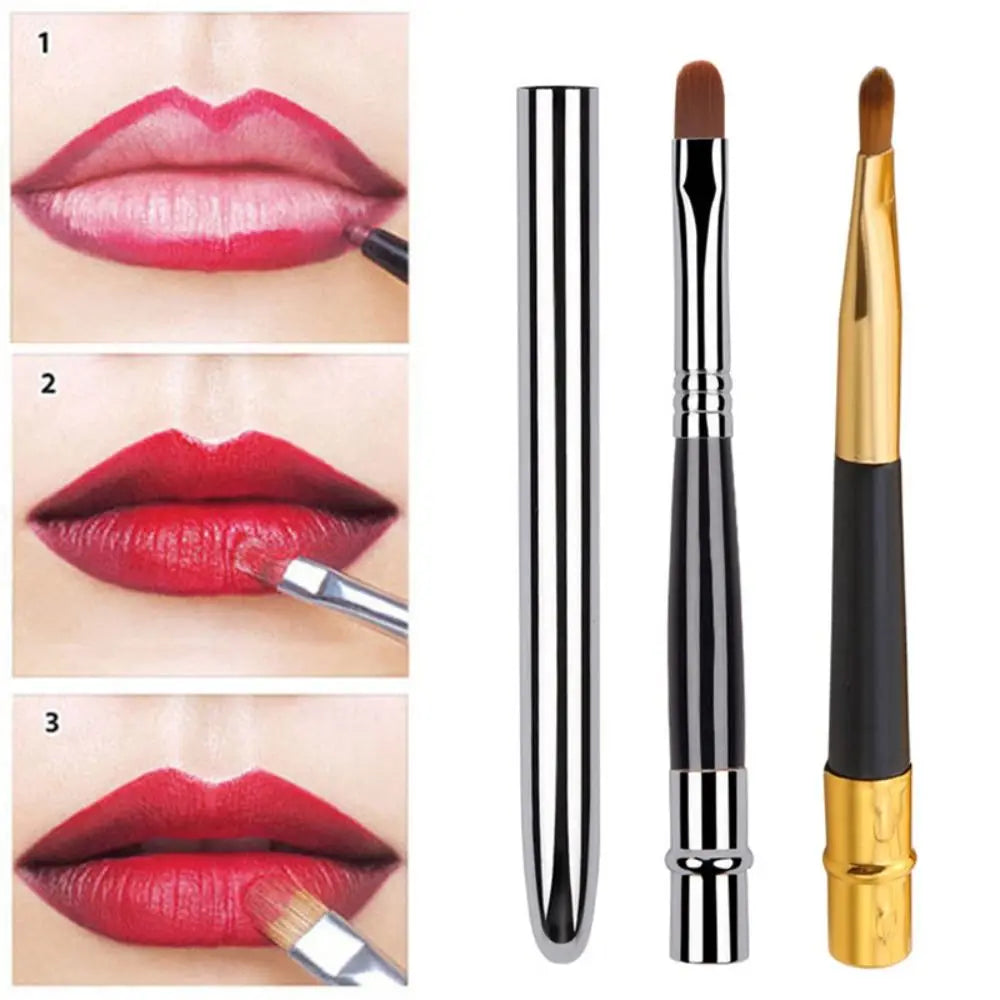 Portable Gold Silver Lips Makeup Brush Pen Metal Handle Cosmetic Lipgloss Lipstick Lip Gloss Brush With Protect Cap Maquiagem