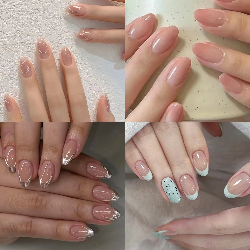 150Pcs Gradient Nude Short Almond Fake Nails XS/S/M Size Glossy Full Cover Press On Nail for Women Daily Wear False Fingertips