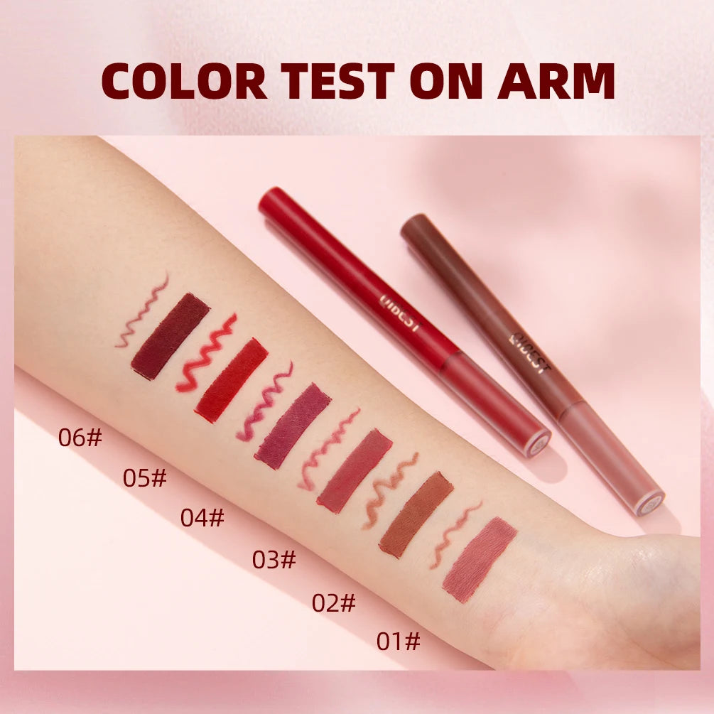 2 In 1 Double-end Lipgloss Lipliner Moisturizing Lipgloss Waterproof Long Lasting Matte Lip Liner Pen Makeup Lipliner 6 Colors