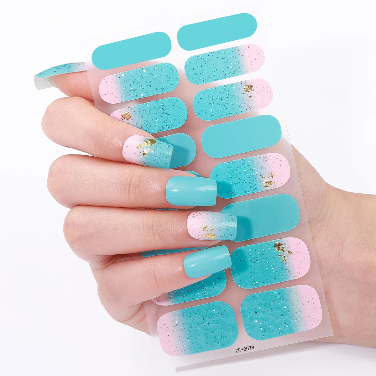 16Tips Full Cover Baking-Free Nail Polish Strips Summer Beach Coconut Tree Self-Adhesive DIY Nail Stickers Manicure Decoration