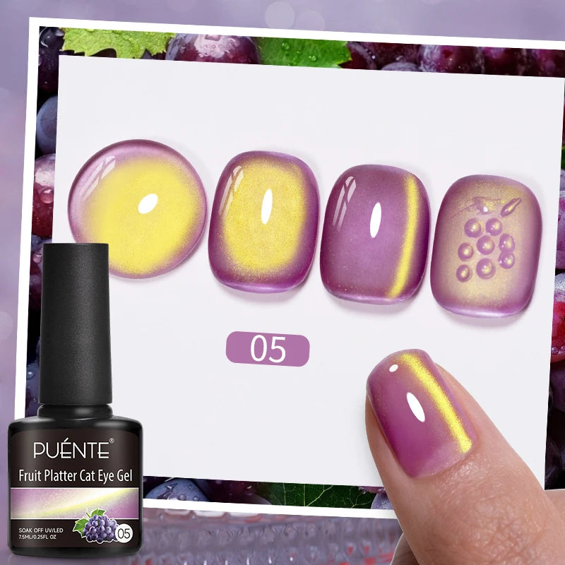 7.5ML Sparkling Rainbow Cat Magnetic Gel Nail Polish Pinkish Purple Laser Cat Eye Gel Soak Off UV Nail Art Varnish For Manicure
