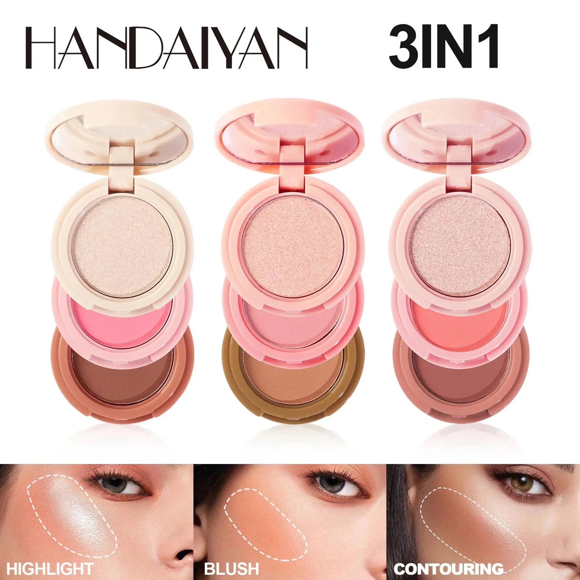 3 in 1 Multifunctional Matte Highlighter Contour Blush Palette Pearly Shiny Face Powder Cosmetics for Professional Makeup