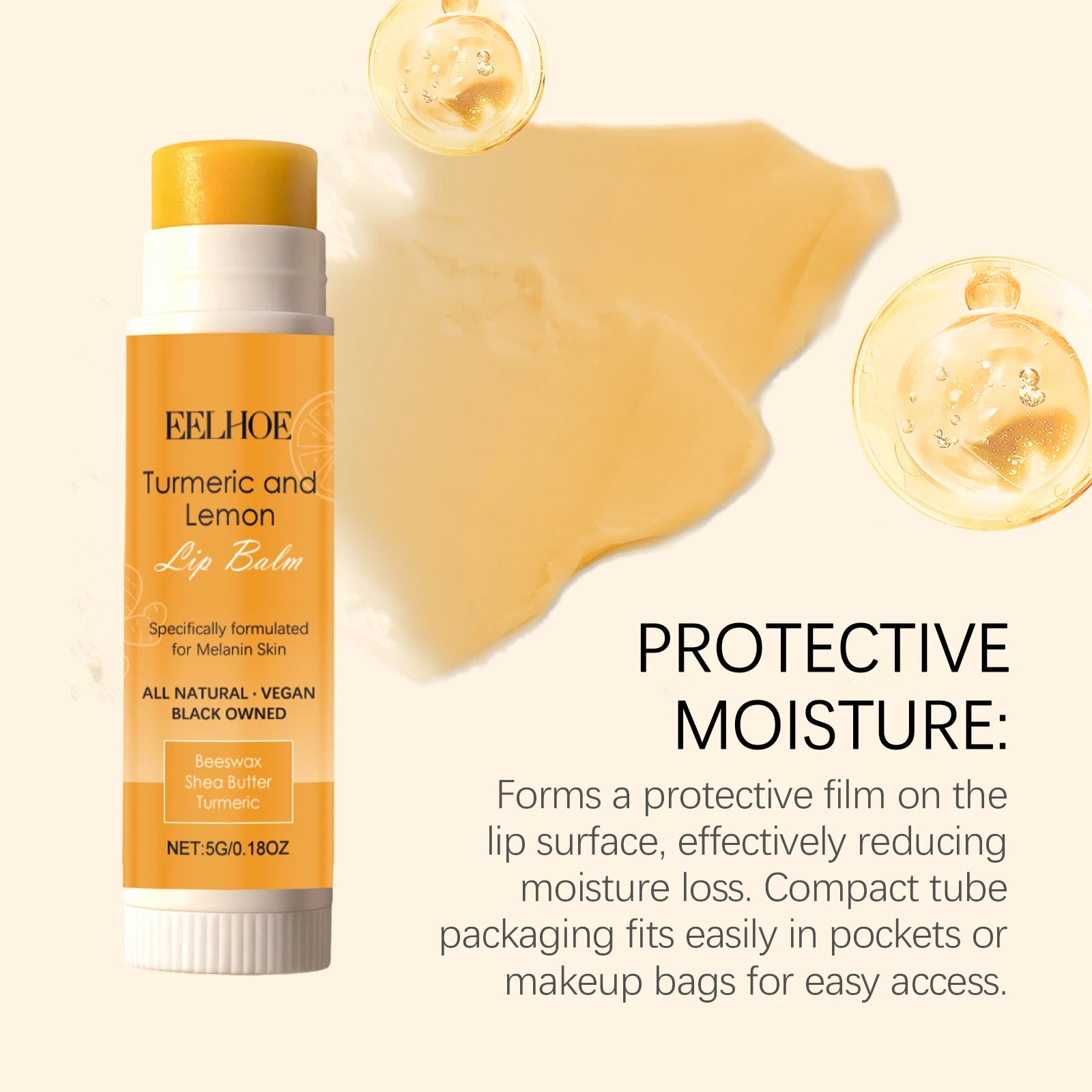 Turmeric Lemon Lip Balm Long Lasting Moisturizing Soothing Lip Skin Pre Makeup Base Vaseline Non-sticky Hydrating Lip Skin Care