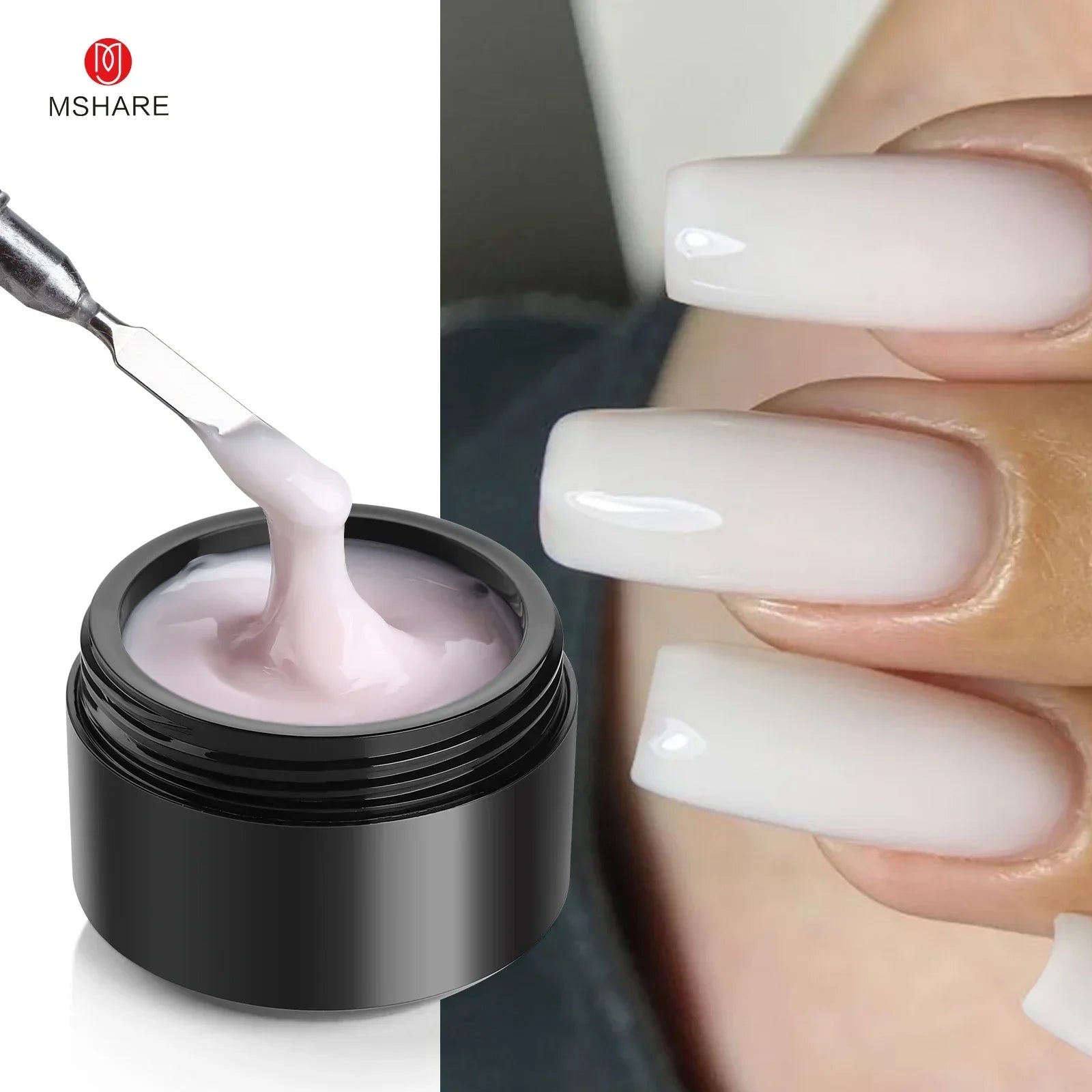 MSHARE 50ml Natural Nails Gel Builder Nalil Tpo Free Self Leveling Gel for Nail Extension Construction Pink Shade UV Led Gel