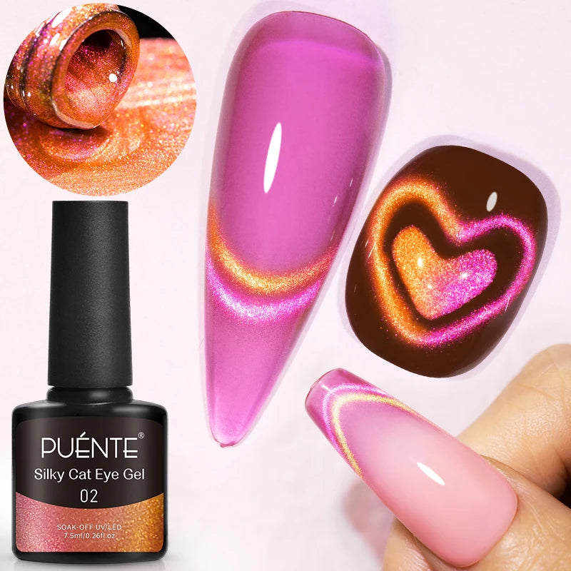 PUENTE 7.5ML Nude Shade Ceramic Cat Eye Gel Nail Polish Shiny Moonlight Cat Eye Gel Soak Off UV Semi-Permanent Nail Art Varnish