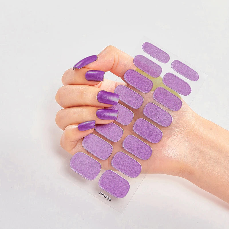 DIY Semi Cured Gel Nail Stickers Long-Lasting Solid Color Nail Strips Patch Slider Nail Sticker Full Cover Decal Manicure Patch