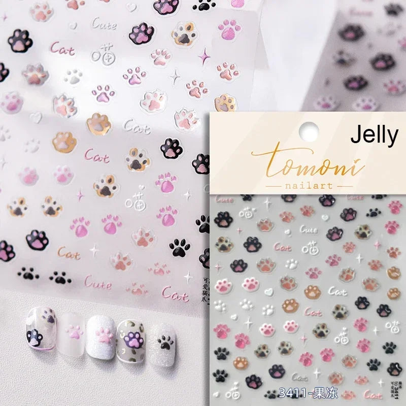 Cute Cat Eye Fishbone Animals Leopard Cat Ginger Cat Kitten Exclamation Point Paw Self Adhesive Nail Art Sticker Manicure Decals