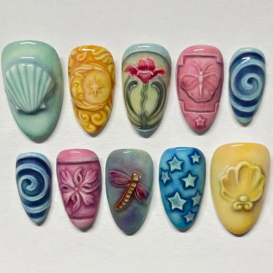 24pcs Flower Print Press on Nails Wine Red Blush Almond False Nail Tips Wearable Reusable Summer Spicy Girl Fake Nails