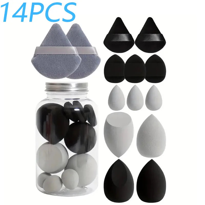 14PCS Makeup Sponge Set with Storage Jar Velvet Beauty Blenders Beauty Egg Powder Puffs Make Up Accessories Women Makeup Tools