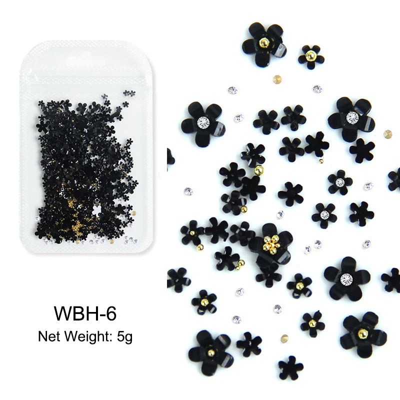 White Acrylic Flower Nail Art Decorations Mixed Size Rhinestones Red Blue Gem Manicure Tools Accessories DIY Nails Design 5g