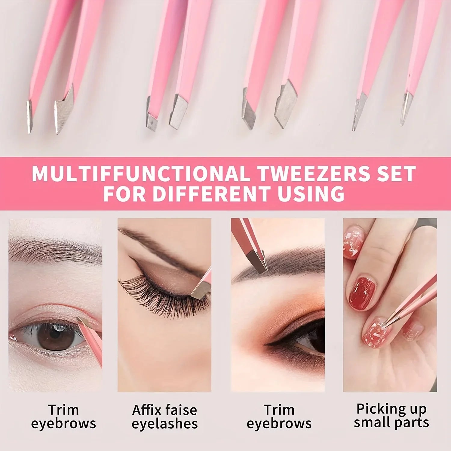 Professional 1/2/4 Piece Precision Stainless Steel Unisex Eyebrow Tweezers Set, Non-Slip Textured Handles, Fast Eyebrow Shaping,