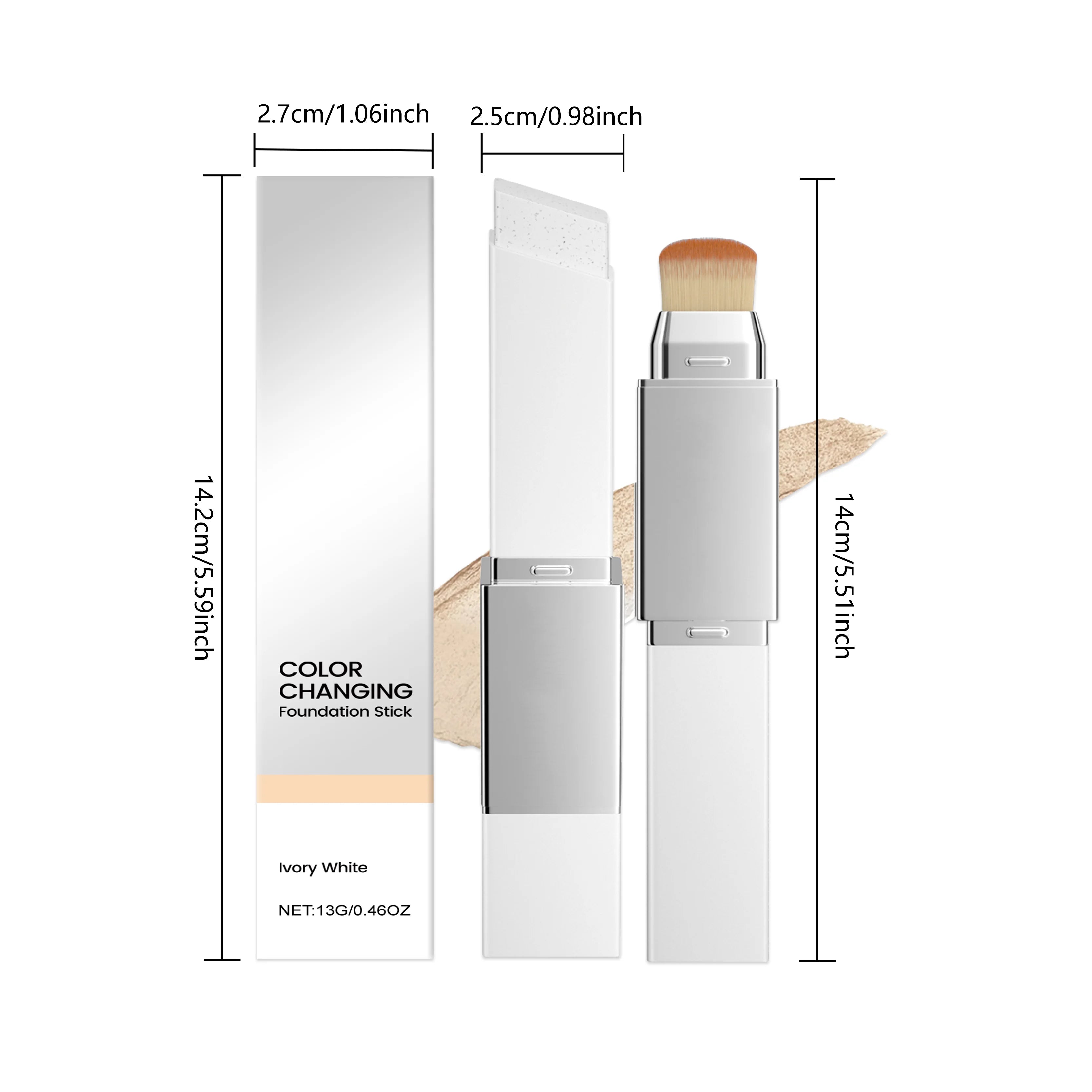 2-in-1 Color-Changing Foundation Make-Up Stick Liquid Double Head with Brush Lightweight Brightening Matte Liquid Base Cosmetics