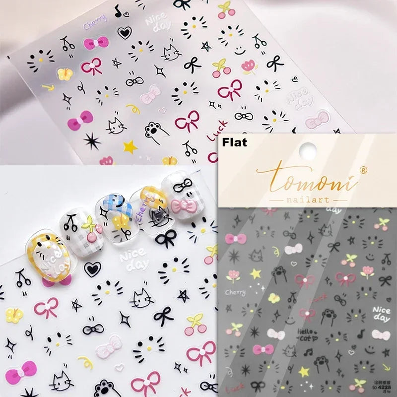Cute Cat Eye Fishbone Animals Leopard Cat Ginger Cat Kitten Exclamation Point Paw Self Adhesive Nail Art Sticker Manicure Decals