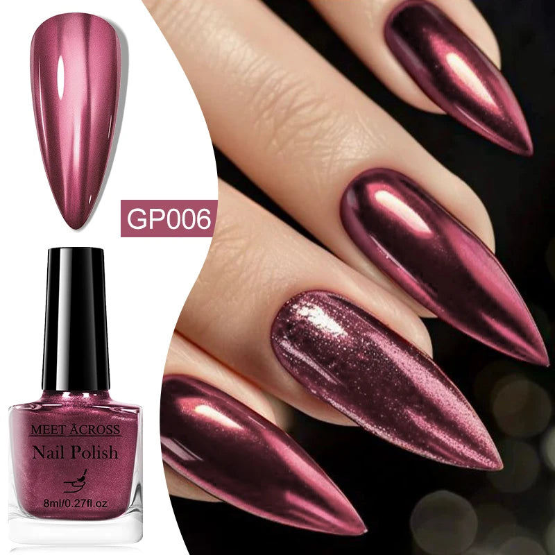 8ml Mirror Metallic Nail Polish No Need Lamp Curing Air Dry Salon Quality Soak-Off Long Lasting Varnishes DIY Manicure Design