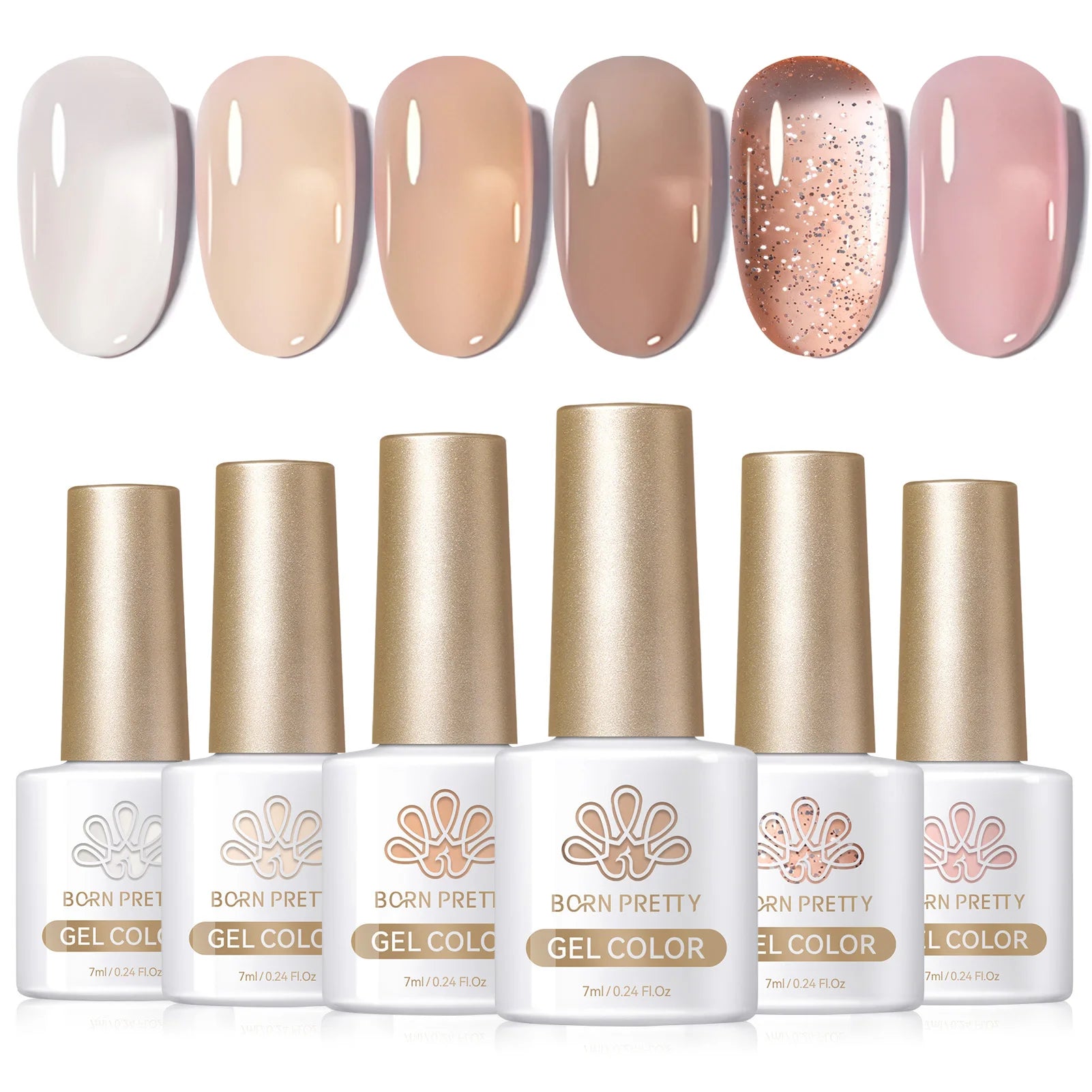 BORN PRETTY 6pcs Crystal Amber Gel Nail Polish Set Jelly Pink Nude Winter Semi Permanent Soak Off UV LED Varnish Manicure Kits