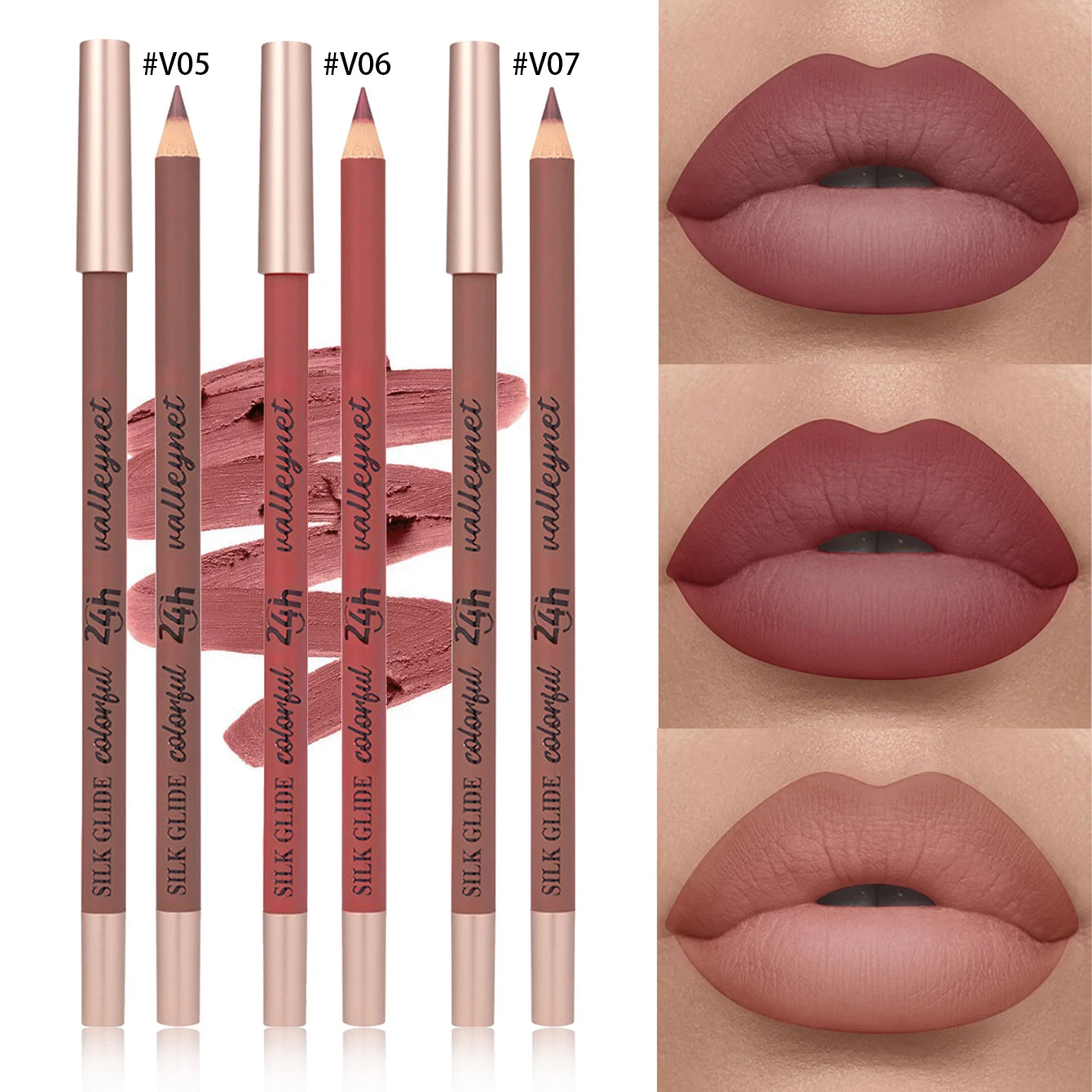 3Pcs/Set Brown Matte Lip Liner | Creamy waterproof formula | Long-lasting, waterproof, smudge-resistant | Highly pigmented