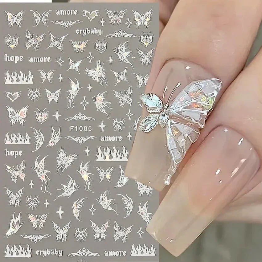 Elegant Butterfly Nail Manicure Stickers Blue Butterflies Leopard Retro Flowers Adhesive Decal Wedding Charm Manicure Tips