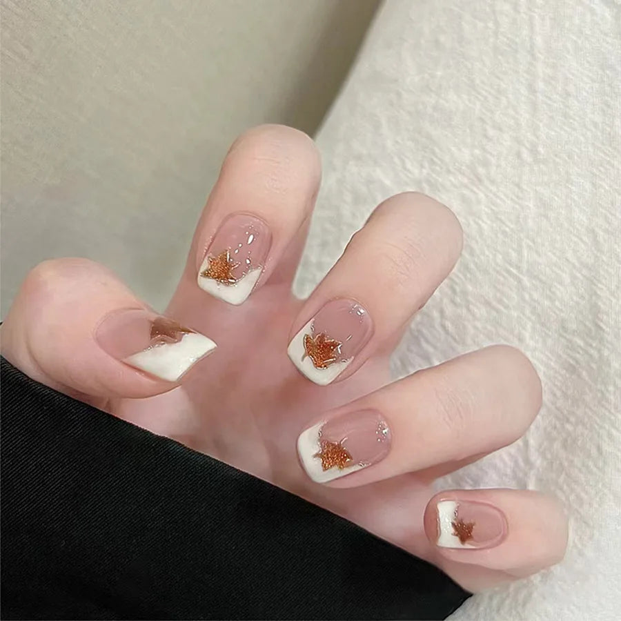 24pcs/set Medium long fake nails for women Spring summer flowers butterfly bee design faux ongles tips press on false nail art