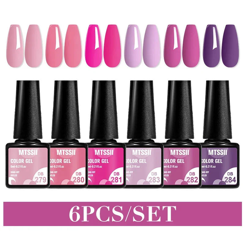 MTSSII 6PCS/Set Sparkly Red Roes Red Gel Nail Polish Shinning Nail Art LED UV Gel Varnish Nail Supplies Manicure Kit for Nails