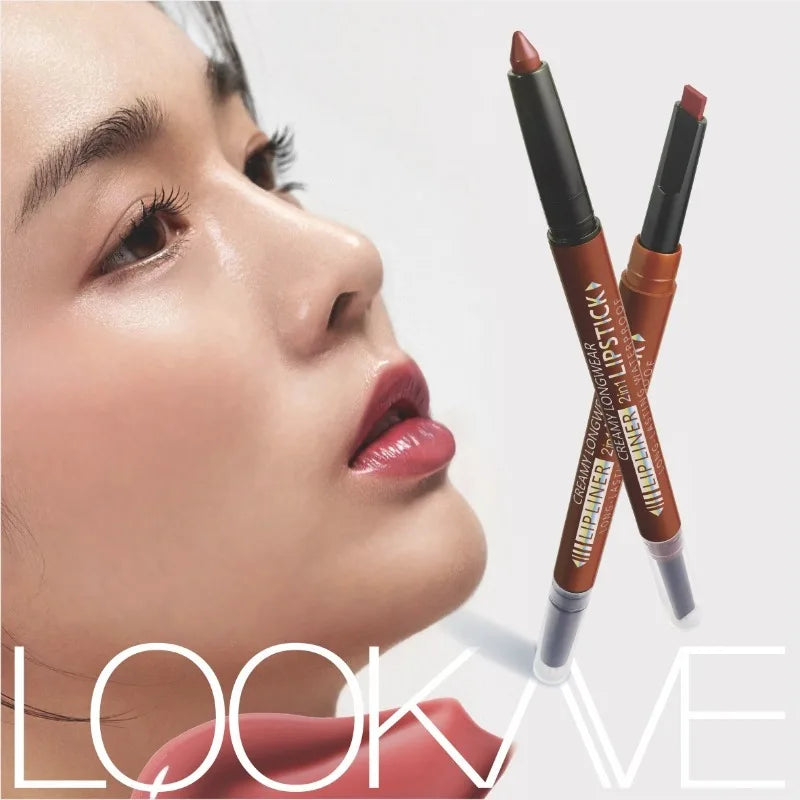 2-in-1 Lipstick & Liner Double Ended Matte Lipstick with Lip Liner, Waterproof & Long Lasting, Creamy Transfer-Proof Finish