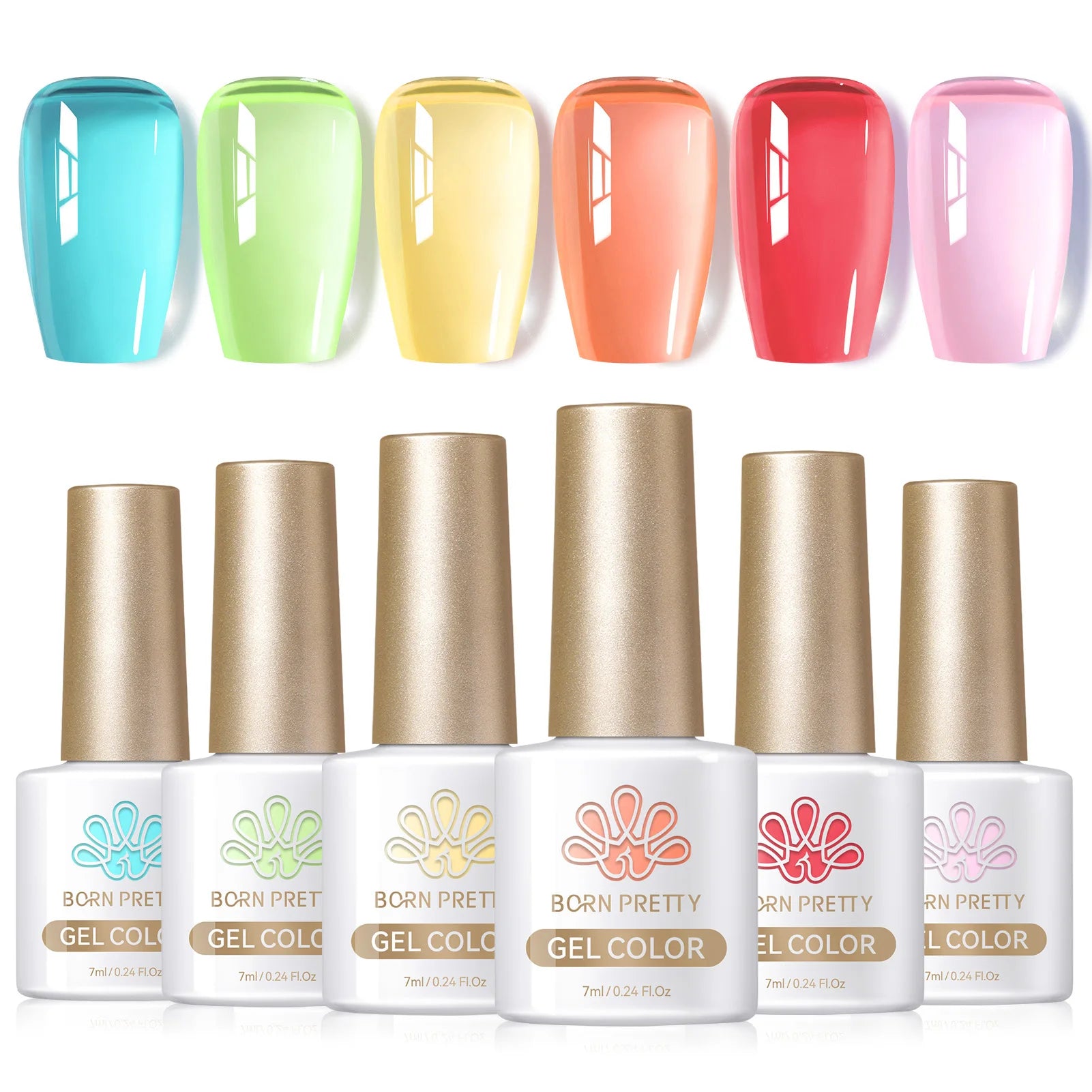 BORN PRETTY 6pcs Crystal Amber Gel Nail Polish Set Jelly Pink Nude Winter Semi Permanent Soak Off UV LED Varnish Manicure Kits