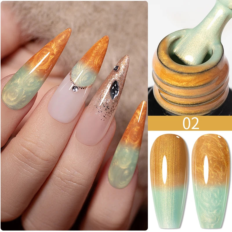 PUENTE 7.5ML Nude Shade Ceramic Cat Eye Gel Nail Polish Shiny Moonlight Cat Eye Gel Soak Off UV Semi-Permanent Nail Art Varnish