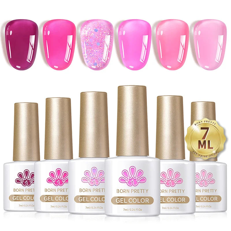 BORN PRETTY 6pcs Crystal Amber Gel Nail Polish Set Jelly Pink Nude Winter Semi Permanent Soak Off UV LED Varnish Manicure Kits