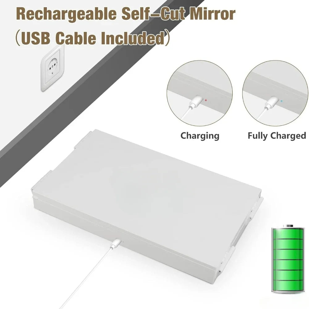 3 Way LED Makeup Mirror for Self Hair Cutting Rechargeable 360° DIY Self Haircut Mirror with Lights and Height Adjustable Hooks
