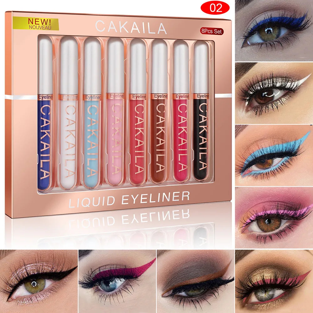 8-Color Set Waterproof Eyeliner Pens Long-lasting Glitter & Colored Eye Makeup Cosmetics Beauty Matte Eye liner Pencil Kit
