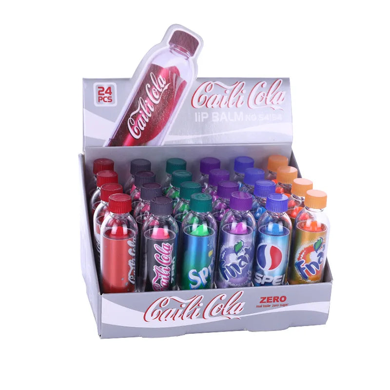 24PCS Moisturizing Lip Balm Color Changing Lip Balm Cute Kawaii Soda Flavored Lips Makeup Girl Party Supplies Great Gifts