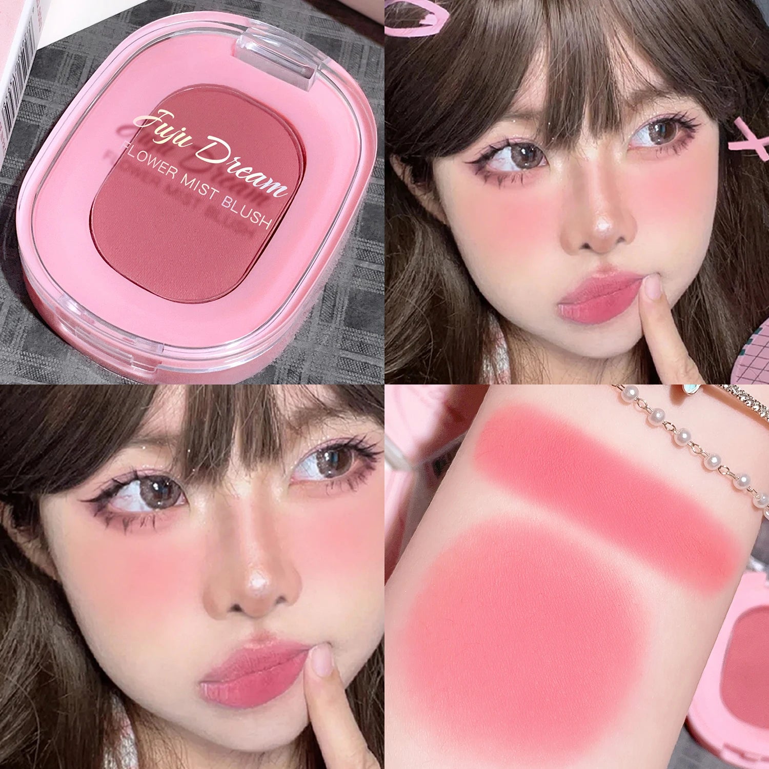 Monochrome flower mist blush powder fine matte brightens rouge natural nude powder pink trimming blush